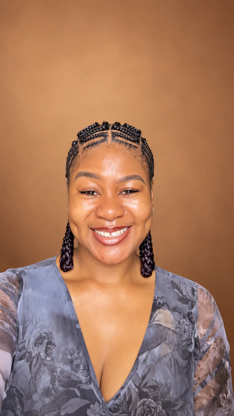 Cynthia smiling directly at the camera